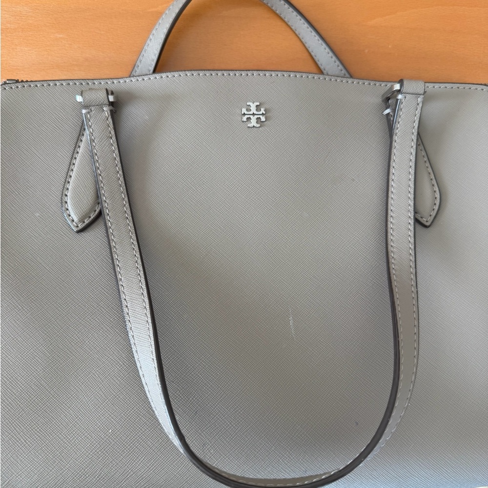 Tory Burch Gray Taupe Saffiano Leather Tote